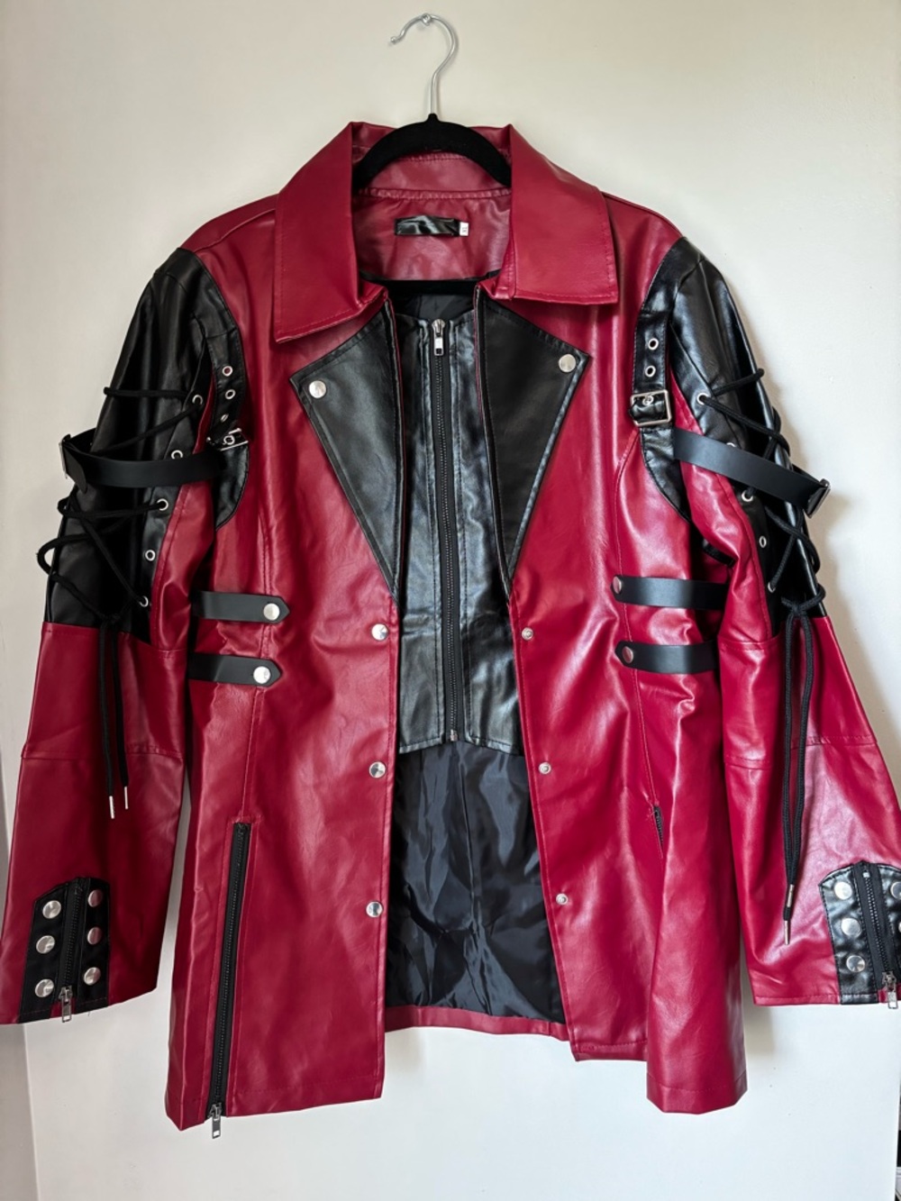 Maroon & Black Faux Leather Steampunk Jacket Cosplay Punk XL